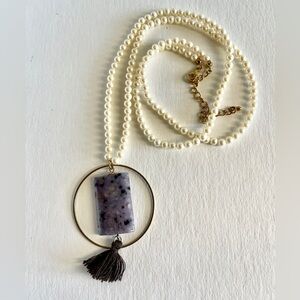 Elegant Pearl and Stone Pendant Necklace